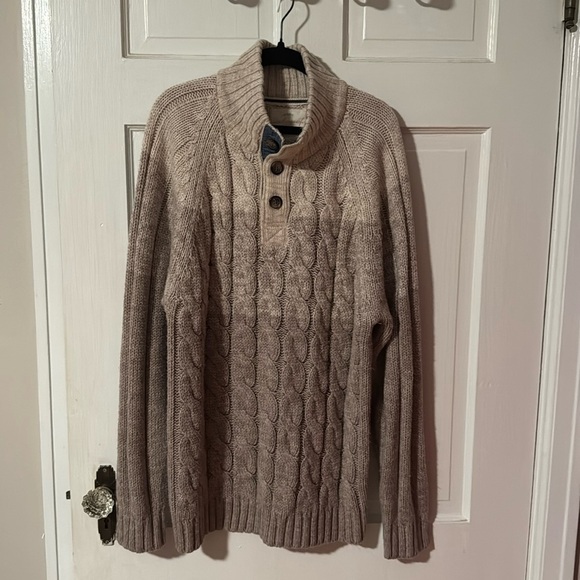 Weatherproof Vintage Men's Large Cable Knit Beige 1/4 Button Pullover Sweater - Picture 1 of 11